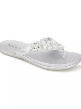Reaction Kenneth Cole Silver Jeweled Toe-Post Sandal